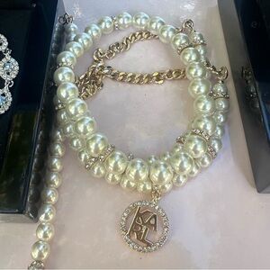 Karl Lagerfeld Pearl and Gold 3 pc Braclete set